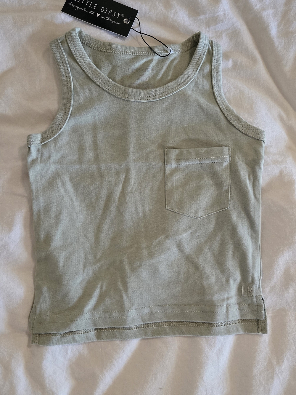 Little Bipsy Sage Green Kids Tank Top with Pocket